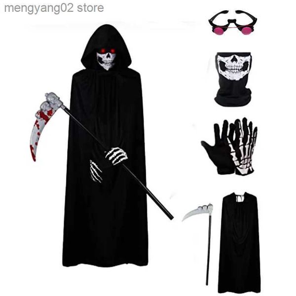 Themenkostüm Erwachsene Kinder Halloween Dämonengeister Kommen Verkleiden Party Mann Frauen Schwarz S Todesdämon Sensenmann Cospaly Kleidung und Maske T231011