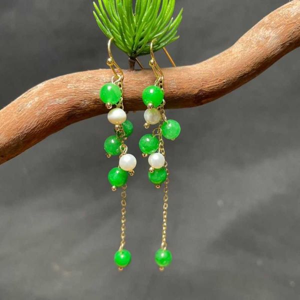 Dangle Brincos Natural Jadeite Água Doce Pérola Uvas Cluster Eardrop Ação de Graças DIA DOS NAMORADOS Moda Natal Gancho Acessórios