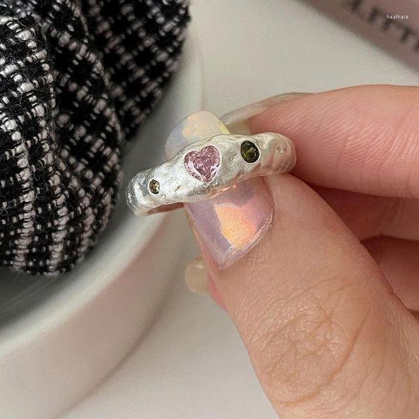 Cluster Ringe Mode Silber Farbe Open Finger Ring Punk Unregelmäßige Rosa Herz Rau Für Frauen Mädchen Schmuck Geschenk Dropship Großhandel