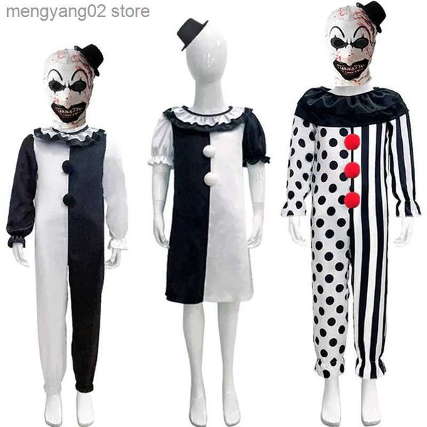 Tema Costume Film Terrifier Clown Cosplay Come Uniforme Tuta Clown Terrore Maschera Cappello Abito Halloween Festa di Carnevale Bambini Arriva T231011