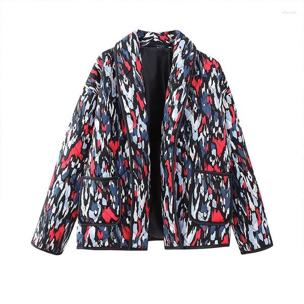 Dames Trenchcoats ZATRHMBM 2023 Herfst en Winter Mode Bloemenprint Katoenen Jas Vintage Lange Mouwen Elegant Chic Blouse