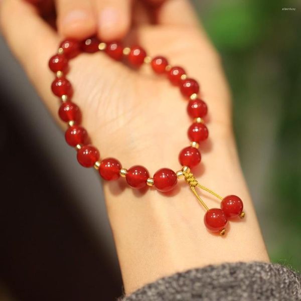 Charme pulseiras natural ágata vermelha pulseira para mulheres franja tecido calcedônia excepcional pulseira simples ins estilo jóias decorativas s