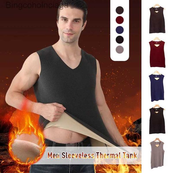 Roupa íntima térmica masculina, roupa íntima térmica de inverno, tops sem mangas, colete térmico invisível, colete quente, confortável, decote em v, regata l231011