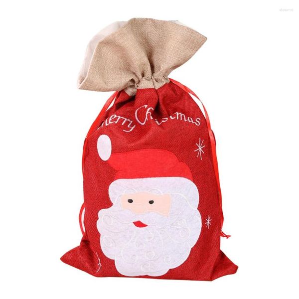 Decorazioni natalizie 1PC Borsa con coulisse modello Babbo Natale per la casa Anno 2023 Regali Organizzatore di caramelle Articoli per feste in lino Portatile fai da te Navidad