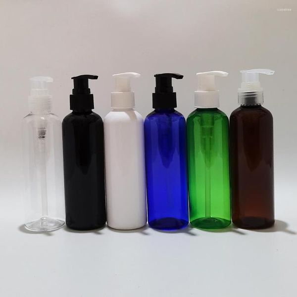 Depolama Şişeleri (30pcs) 200ml Boş Yuvarlak Kahverengi Şekli Sıvı Sabun Pompası Şişesi Şampuan Duş Jel Vidası 200cc Plastik Konteyner
