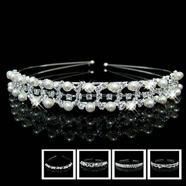 Saç klipleri barrettes moda takı gelin taçlar inci rhinestone kristal taç düğün çiçek kız tiara prenses bandaj üzerinde h298v