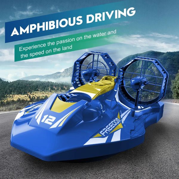 ElectricRC лодки 2IN1 Water Land Amphibious Drift RC Car 24G 4CH Дистанционное управление Электрический трюк Лодка на воздушной подушке Игрушки для детей 231010