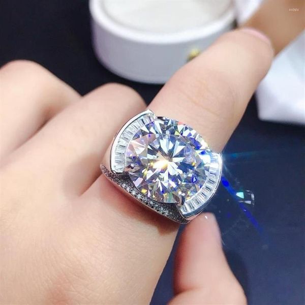 Anéis de cluster Super Big 12ct Moissanite Anel Masculino 925 Prata Linda Firecolour Passar no Test254Z