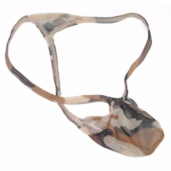 Bolsa masculina de malha com protuberância, tanga g4030, sexy, fio dental, costas em t, estampa camuflada, roupa íntima sexy, transparente, 2656