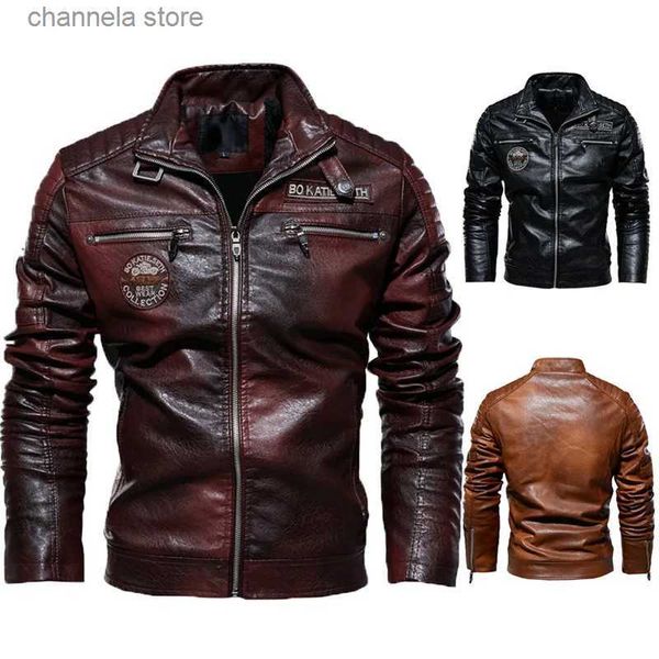 Erkekler Deri Sahte Deri Yeni Erkekler Sonbahar ve Kış Erkekler Yüksek Kaliteli Moda Ceket Pu Deri Ceket Motosiklet Stili Sıradan Ceketler Siyah Sıcak Palto T231011