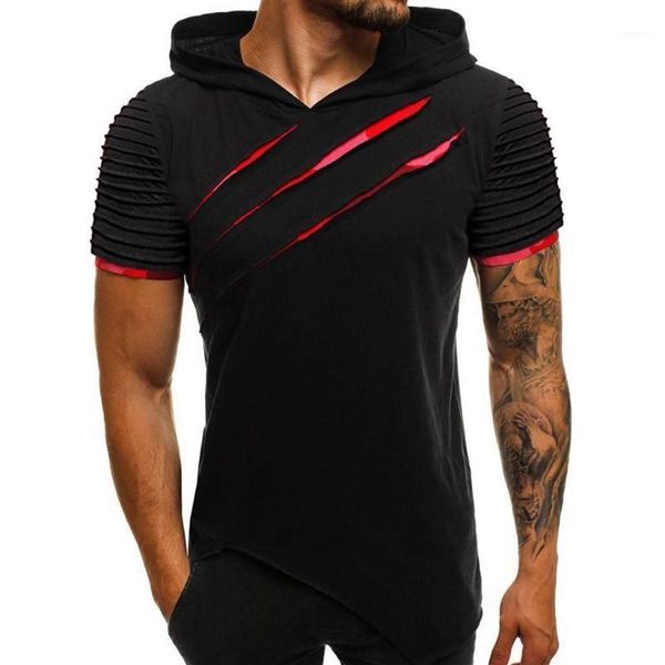 Herren-T-Shirts, modisches Herren-T-Shirt mit Kapuze, Kratz-T-Shirt, Sommermuster, lässig, Fitnessstudio, Fitness, bequemes Hemd, Kleidung, Camise249I