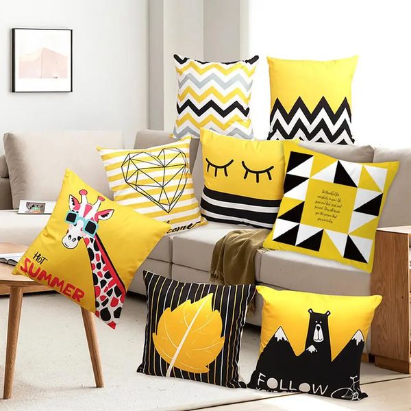 Almofada Almofada Decorativa 45x45cm Geométrica Amarelo Fronha Almofada Decorativa para Sofá DIY Cadeira Impressa Carro Natal Decoração de Casa 231011