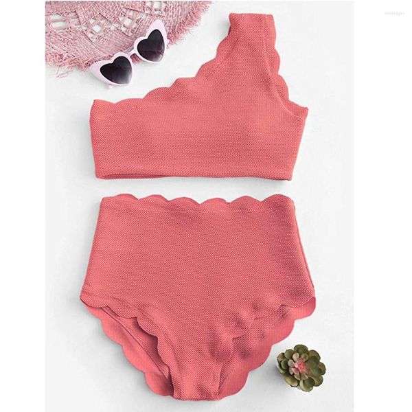 Costume da bagno da donna Costume da bagno alto con bordi smerlati a vita alta Bikini Costume da bagno vintage da donna con due spalle Tankini