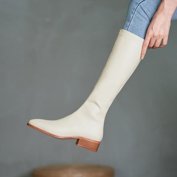 Stivali MEZEREON concisi punta quadrata bianca da donna in tessuto elasticizzato scarpe invernali da donna alte con cerniera fondo in TPR