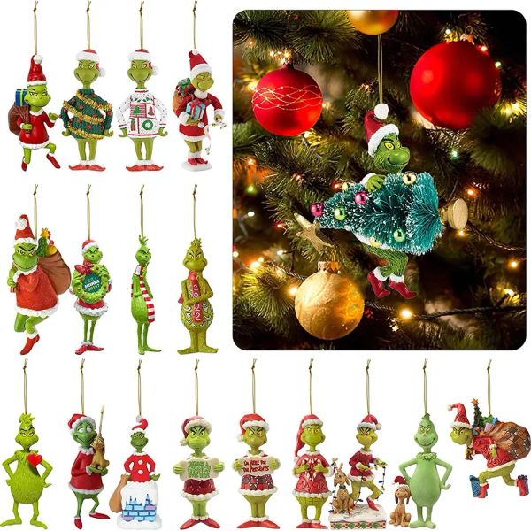 Natal verde elfo boneca com chapéu vermelho cabelo verde monstro natal feliz natal árvore pingente boneca casa decorações feliz ano novo presentes 1011