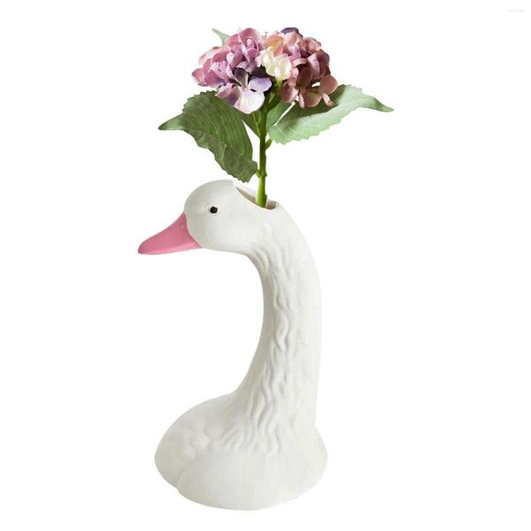 Vasi Vaso da fiori in ceramica Decorazioni per la casa con forma di testa di cigno Decorazioni per soggiorno con bocca rosa