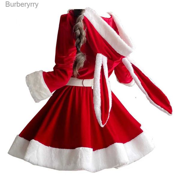 Tema Kostüm 2023 Kadınlar Noel Noel Lady Noel Baba Cosplay Seksi iç çamaşırı kış uzun kolu kırmızı elbise hizmetçi tavşanı tavşan kızı