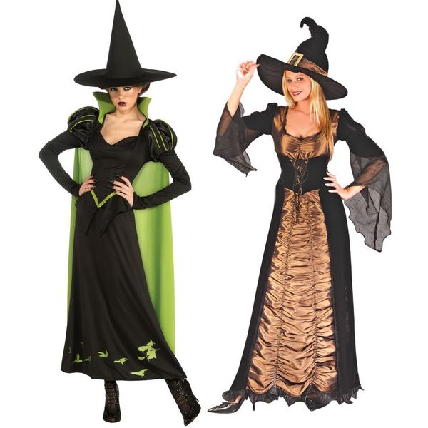Halloween nova chegada dupla cor longa bruxa traje cosplay festa palco desempenho outfit