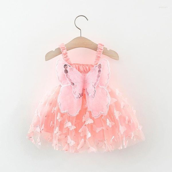 Vestidos da menina 3d asa borboleta bebê meninas vestido cinta bordado verão pequena princesa crianças festa de aniversário presente roupas da criança