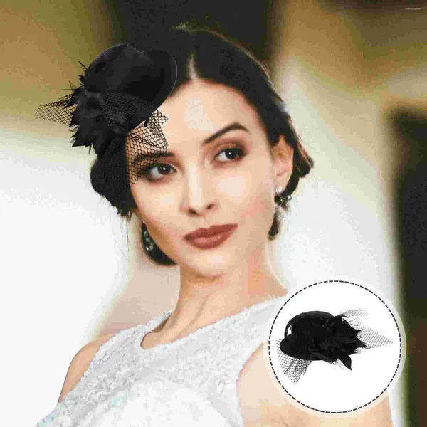 Bandanas mini üst şapka siyah büyüleyici klip saç düğün aksesuarları kadın şapkalar çiçekler