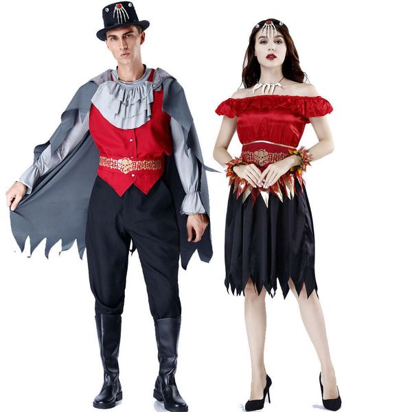 Nova família assustadora cosplay morte vampiro manto traje de halloween para adultos mulheres carnaval festa grupo vestido extravagante