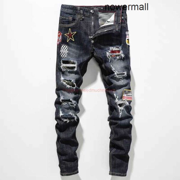 Jeans Pp Plein Moda Philipps Wornout pp Designer giovanile Nuovo abbigliamento da uomo Tattered Amires Jeans lavati Trend Denim Pantaloni High Street Amies Trend Distressed R IXUP