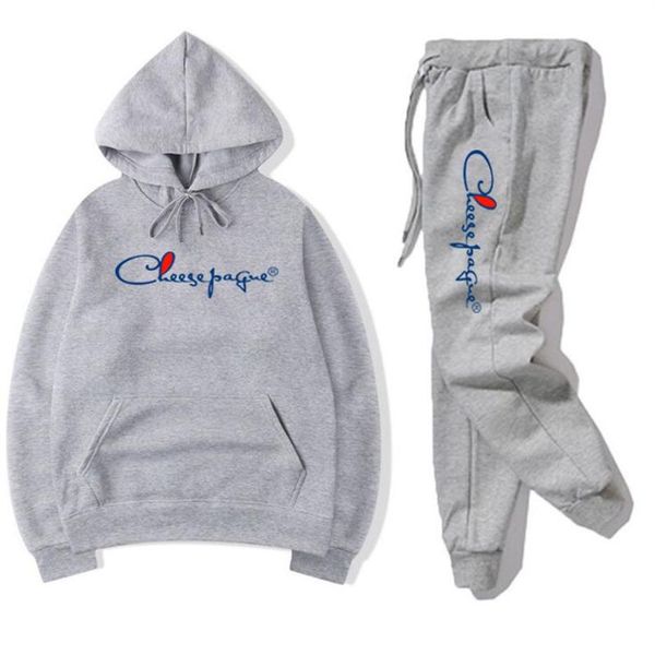 Männer Grau Hoodie Anzug Männer Sport Tragen Marke LOGO Trainingsanzüge Herbst Winter Männer Zwei Stücke Sets Übergroßen Mit Kapuze Streetwear ou201w