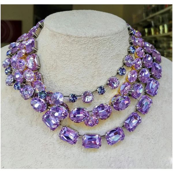 Girocolli moda circolare cristalli di vetro lucido lusso multi viola taglio corto collana girocollo per le donne ragazza festa di nozze gioielli fatti a mano 231010