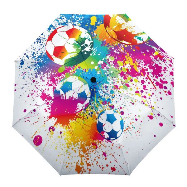 Regenschirme, bunt, Fußball, Kunst, Fußball, kreativer Regenschirm, Regen, Damen, manuell, drei faltbare Regenschirme, winddichter Sonnenschirm, Parapluie 231010