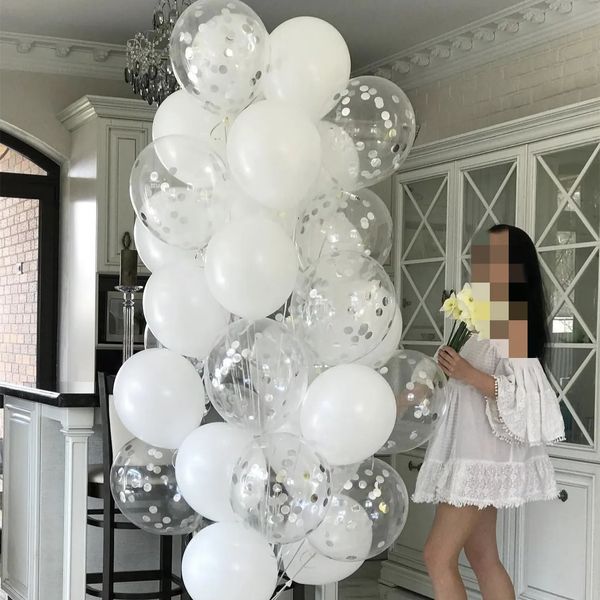 Diğer Etkinlik Partisi Malzemeleri 30 adet 12 inç gümüş konfeti balon mutlu yıllar düğün dekor globos inci beyaz hava helyum topları bebek duşu 231011