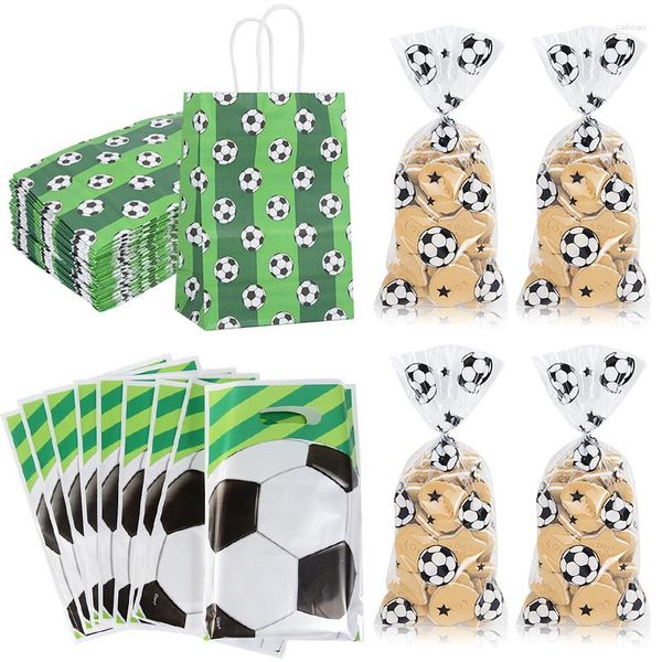 Confezione regalo Sacchetti per biscotti per feste a tema calcio calcio Plastica trasparente con lacci per compleanno Forniture per baby shower Bomboniere per bambini