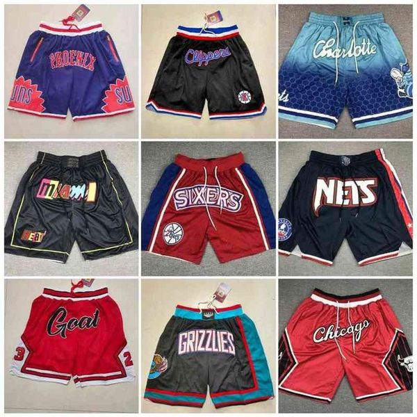 Herren Shorts Freizeit Just Don Basketball Shorts Reißverschluss Jogginghose Hip Pop Sport Kurze Hose mit Tasche und Ness Retro Stitche2476