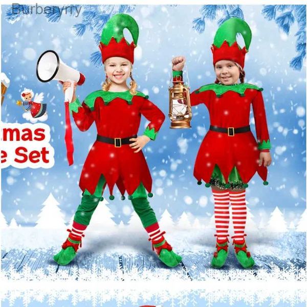 Traje temático ocasião única vestido infantil com tema de Natal e chapéu de elfo para meninas Halloween Come for KidsL231010