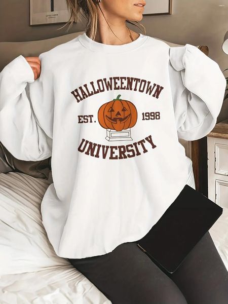 Hoodies femininos outono moletom para mulher est.1998 universidade halloween impresso pulôver quente mangas compridas o-pescoço hoodie feminino casual