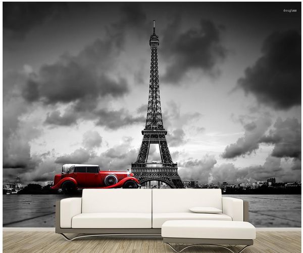 Wallpapers decoração de casa personalizado po murais paris torre eiffel em preto e branco cor carro europa papel de parede