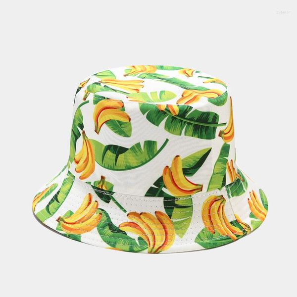 Berretti Cappello da pescatore con stampa di marca Cappello da pescatore di frutta carino Cappelli da viaggio all'aperto reversibili unisex per cartoni animati