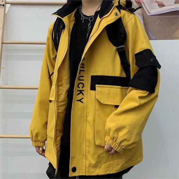 Kadın Ceketleri Mektup Baskı Hit Renkli Erkek Arkadaş Tarzı 2023 Harajuku Kış Kore Kargo Ceketleri Kadın Erkekler Vintage Casual Hooded Coats