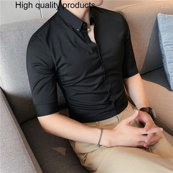 Мужские повседневные рубашки 2023, британский стиль, мужской смокинг с коротким рукавом, классический полосатый однотонный рубашка с контрастным воротником для бизнеса, S-5XL