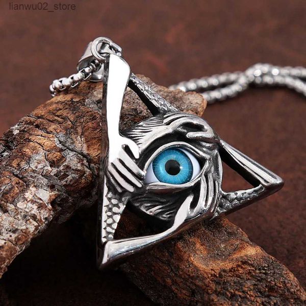 Outros acessórios de moda Vintage Aço Inoxidável Olho da Providência Colar para Homens Punk Masonic All Seeing Eye Pingente Colar Natal Halloween Presente Q231011