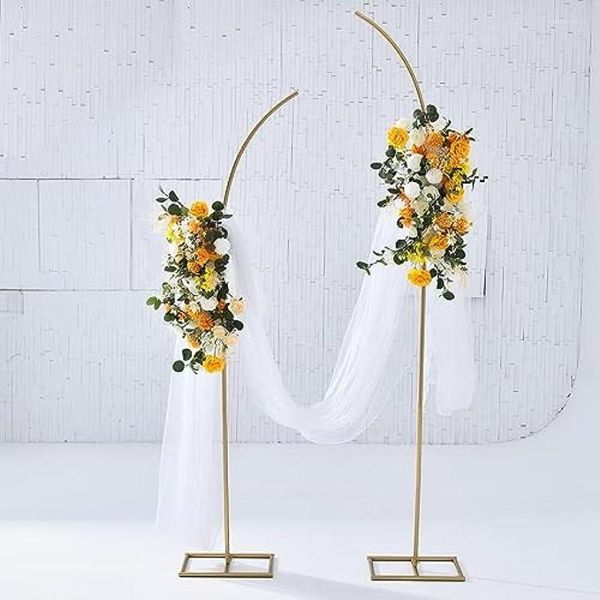 Decoração de festa de metal arco pano de fundo conjunto de 2 top curvo de ouro para cerimônia aniversário floral