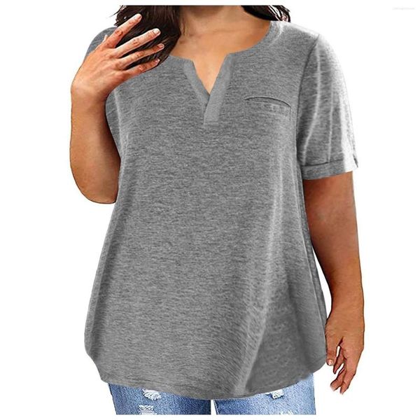 T-shirt da donna T-shirt da donna con scollo a V Moda Tinta unita Manica corta Sport Pullover ampio Camicia in cotone Taglie forti Abbigliamento quotidiano per la casa