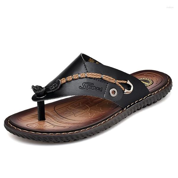 Chinelos dos homens flip flops verão casual sandálias masculinas plataforma de couro luz ao ar livre sapatos de praia interior esportes de luxo plana