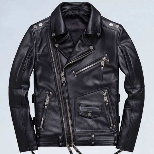 Herren Leder Kunstleder Frühling Winter Lederjacken Herren Mäntel Echtes Rindsleder Schräger Reißverschluss Motorrad Biker Herrenjacke 231010