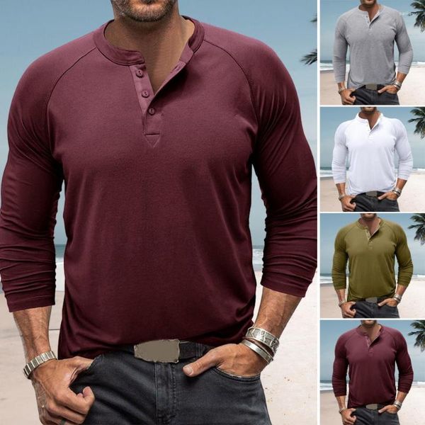 Menas de capuz masculino Jaqueta masculina fechamento elegante de botão de manga longa design respirável henley camiseta versátil cor sólida cor superior camisetas machos tops