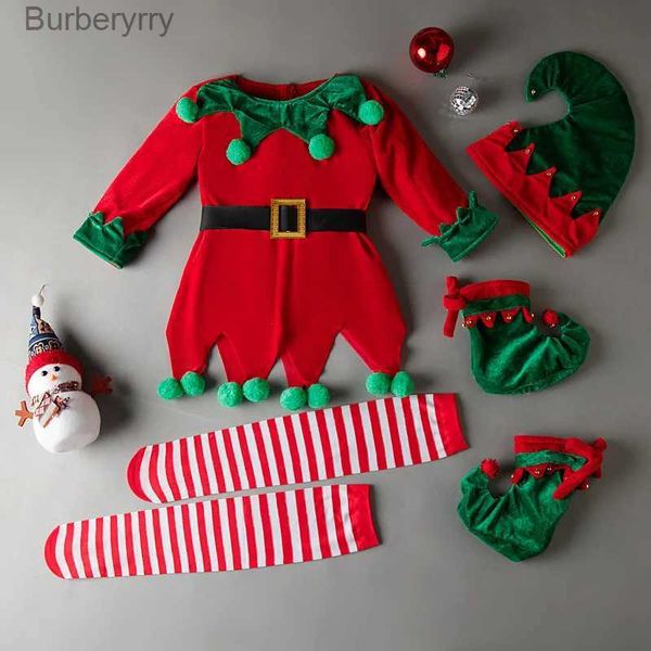 Thema Kostüm Weihnachten Kinder Weihnachtself Kommen Sie Cosplay Eltern-Kind-Kleid Rot gestreift Kapuzenkleid DamenL231010