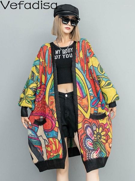 Maglieria da donna Vefadisa 2024 Moda donna personalizzata stampata in lana visone a maniche lunghe scialle giacca autunno e inverno maglione di media lunghezza