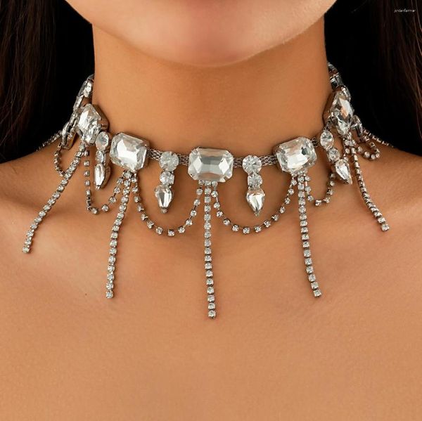 Correntes 2023 exagerada geométrica strass tassel link gargantilha colar para mulheres elegante curto clavícula cadeia y2k wed acessórios