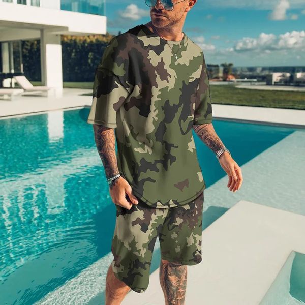 Herren-Tracksuits Camouflage 3D Print Männer Tracksuit Mode Sport Anzüge T-Shirt 2-teilige Set Big Sye Sorte Sportswear Atmable Street Clothes 23111111111111111111