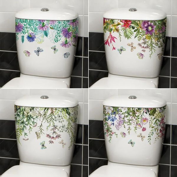 Adesivi per toilette Pianta verde Foglie Adesivo da parete Bagno WC Adesivo murale Abbellisci fiore Decorazione della casa Decalcomanie 231010