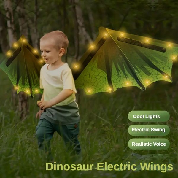 Asas de dinossauro Asas de borboleta elétricas com luzes frias brilham no escuro, Asas de pterossauro elétricas com efeito sonoro para crianças Brinquedo para presentes de festa de aniversário Role Play